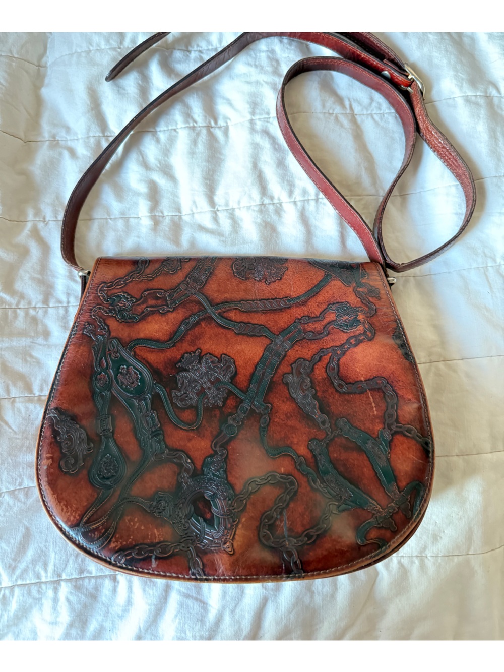 Vintage Designer Bruno Benevenuti Equestrian Preppy Leather Handbag